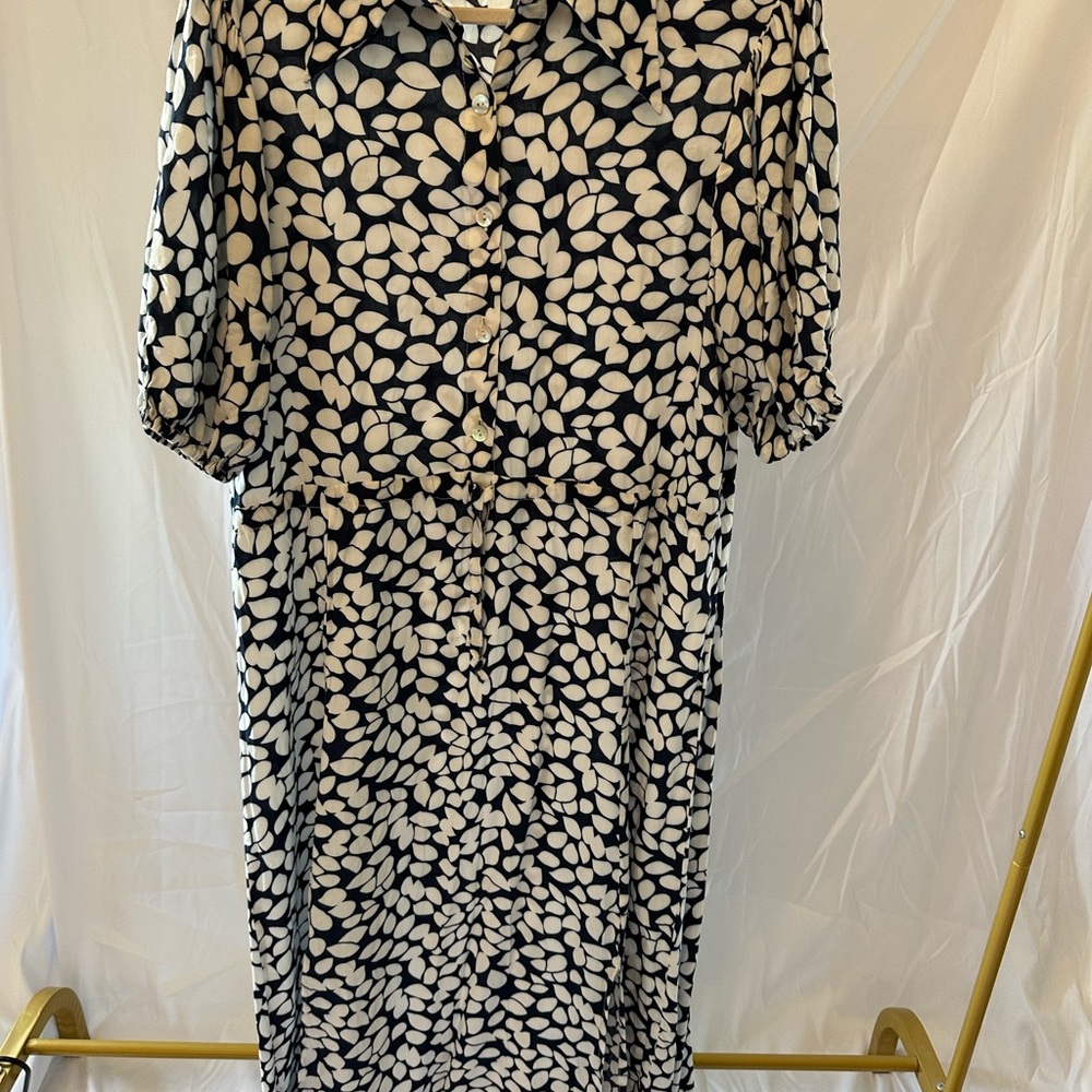 Sook Paris Navy and White Leaf Print  Dress